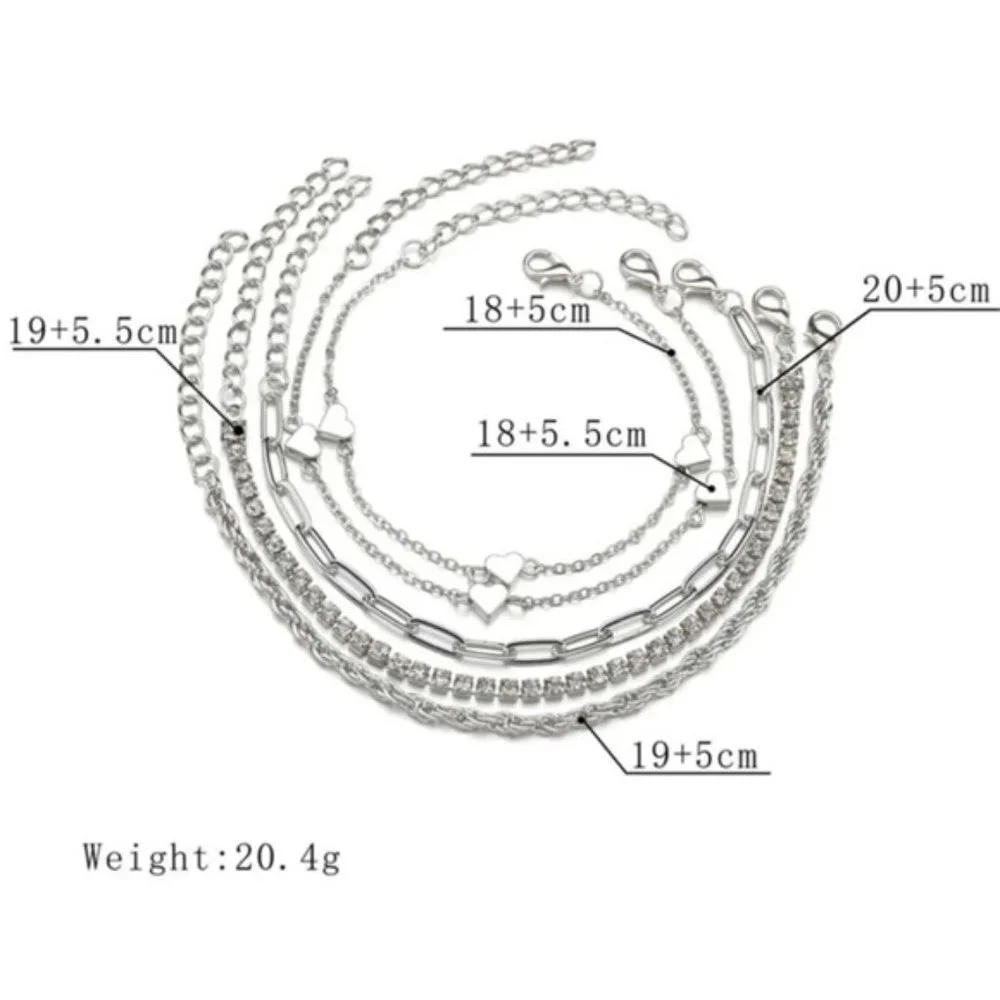5pcs Rhinestone & Heart Decor Bracelet For Women Fashion Jewelry Gift We…